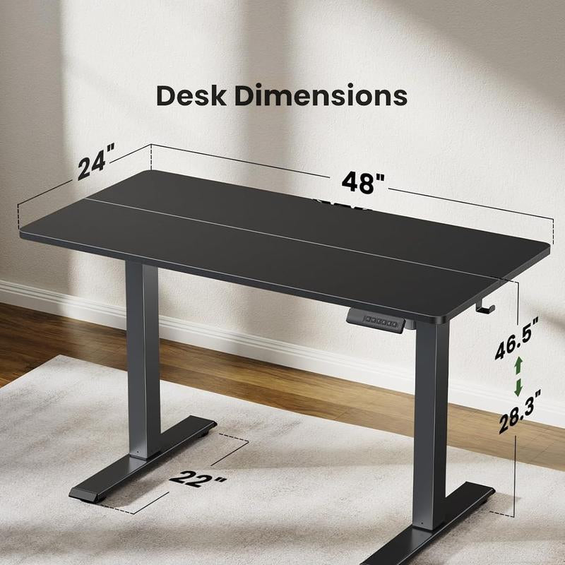 Height Adjustable Electric Desk, 48"X24" Ergonomic Stand-Up Solution, Memory Presets, 110Lbs Load, Great for Home and Work Environments