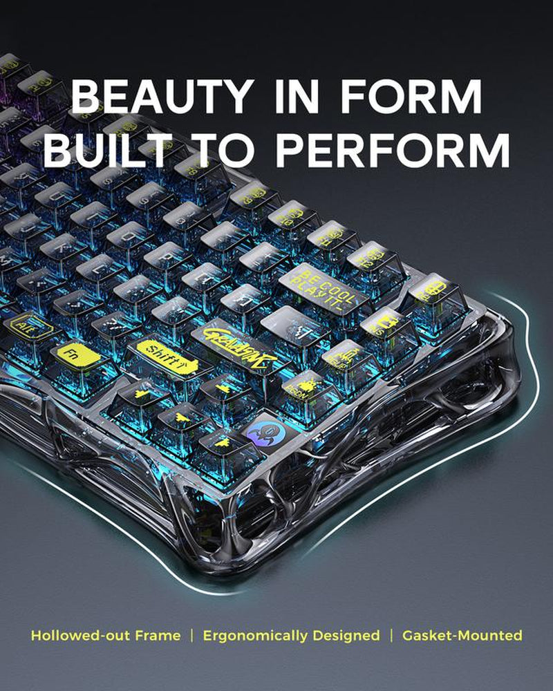 Gravastar Mercury K1 Lite Mechanical Gaming Keyboard 75% Gasket Hot Swappable with Pre-Lubed Linear Switches, RGB Backlit, Transparent Black