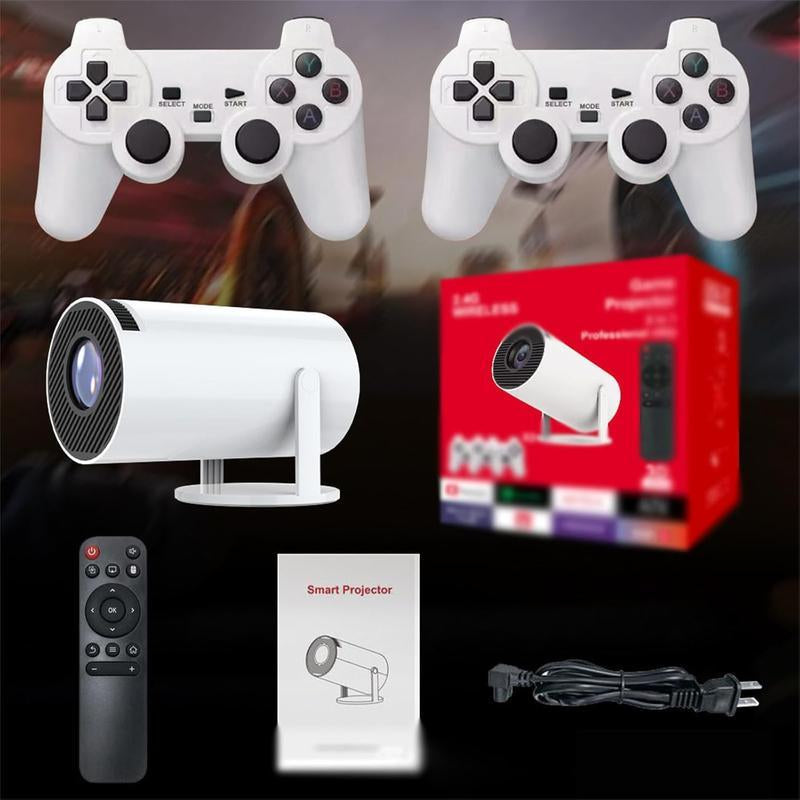Portable Retro Game Projector – 10,000+ Built-In Retro Games, 1080P HD, Android 11, Dual Wireless Controllers | Portable Outdoor Movie & Gaming Projector W/ Auto Keystone, Wifi, Bluetooth – Perfect Gift for Family, Kids & Gamers