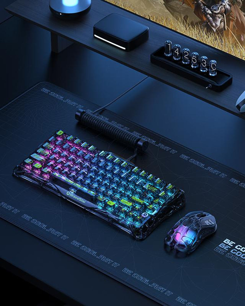 Gravastar Mercury K1 Lite Mechanical Gaming Keyboard 75% Gasket Hot Swappable with Pre-Lubed Linear Switches, RGB Backlit, Transparent Black