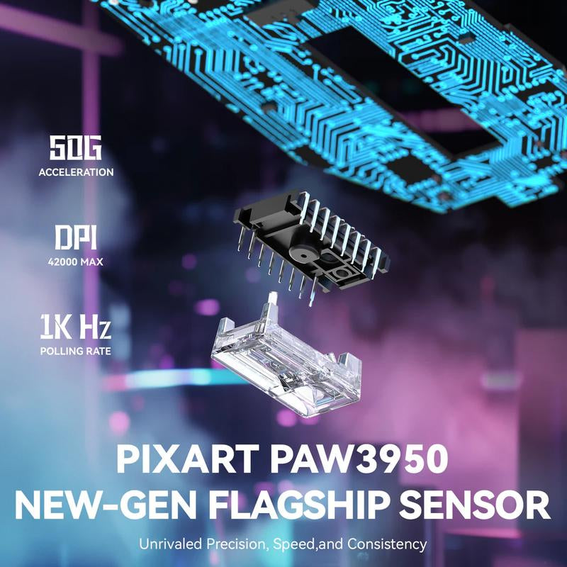 ATTACK SHARK X3MAX PAW3950 Wireless Gaming Mouse 49G SUPERLIGHT Mouse, Pixart PAW3950 Gaming Sensor, 6 Adjustable DPI up to 42000, Bluetooth/2.4G Wireless/Wired