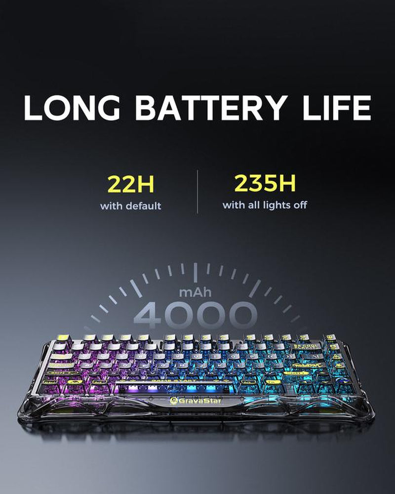Gravastar Mercury K1 Lite Mechanical Gaming Keyboard 75% Gasket Hot Swappable with Pre-Lubed Linear Switches, RGB Backlit, Transparent Black