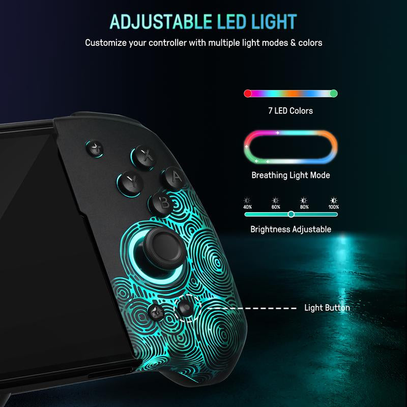 FUNLAB Switch Wireless Switch Game Controller, Switch/Oled Compatible, Ergonomic Handheld Mode Design, All-In-One Gamepad Controller Grip RGB Flare with Hall Effect Trigger/Turbo/Gyroscope Vibration Adjustment - Dark Twilight