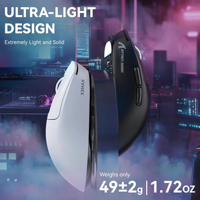 ATTACK SHARK X3MAX PAW3950 Wireless Gaming Mouse 49G SUPERLIGHT Mouse, Pixart PAW3950 Gaming Sensor, 6 Adjustable DPI up to 42000, Bluetooth/2.4G Wireless/Wired