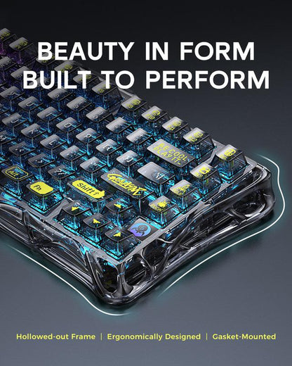 Gravastar Mercury K1 Lite Mechanical Gaming Keyboard 75% Gasket Hot Swappable with Pre-Lubed Linear Switches, RGB Backlit, Transparent Black