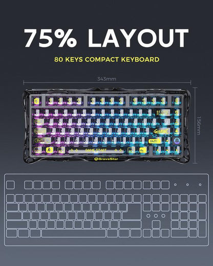 Gravastar Mercury K1 Lite Mechanical Gaming Keyboard 75% Gasket Hot Swappable with Pre-Lubed Linear Switches, RGB Backlit, Transparent Black