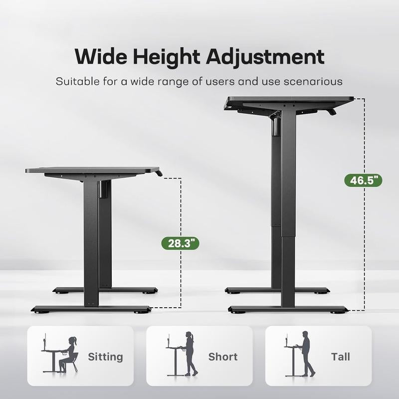 Height Adjustable Electric Desk, 48"X24" Ergonomic Stand-Up Solution, Memory Presets, 110Lbs Load, Great for Home and Work Environments