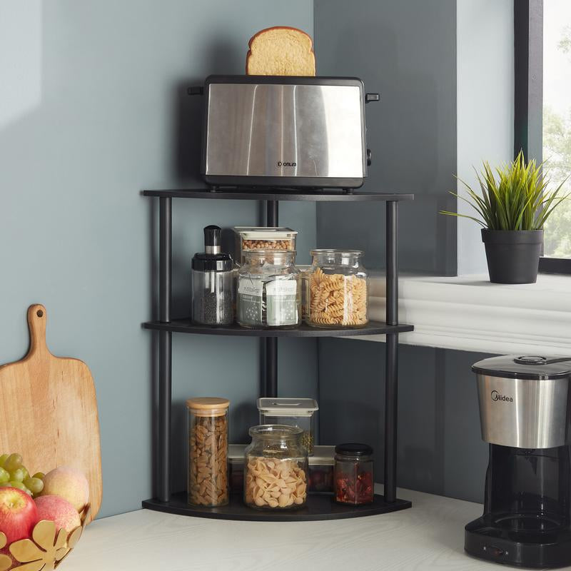 Desktop Corner Stand, 3 Level Corner Storage Organizer, for Small Spaces, Home Office, Kitchen, Bathroom, 11.8 "L X 11.8" W X 19.2 "H (Black) Shelf Rack Decoration