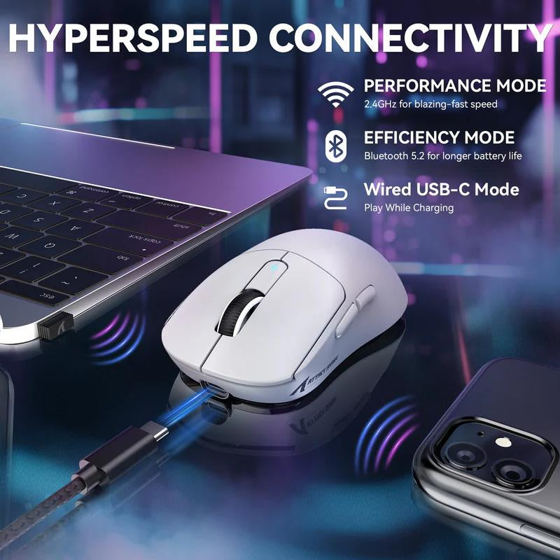 ATTACK SHARK X3MAX PAW3950 Wireless Gaming Mouse 49G SUPERLIGHT Mouse, Pixart PAW3950 Gaming Sensor, 6 Adjustable DPI up to 42000, Bluetooth/2.4G Wireless/Wired