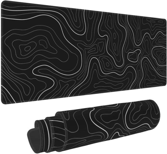 Large Mouse Pad Gaming Mousepad 31.5 X 11.8In Large Mouse Pad for Keyboard and Mouse with Anti-Slip Rubber Base, Keyboard Pad XL Mouse Mat for Home and Office - Black with White Topographic Line